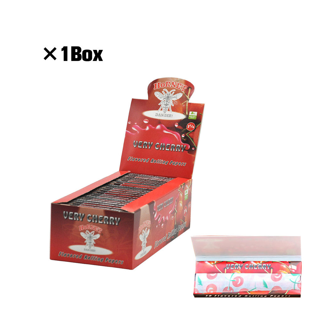 HORNET 1 1/4 Size CHERRY Flavors Rolling Papers, Slow Burning Rolling Paper, Natural Rolling Paper, 50 Piece / Pack 50 Pack / Box
