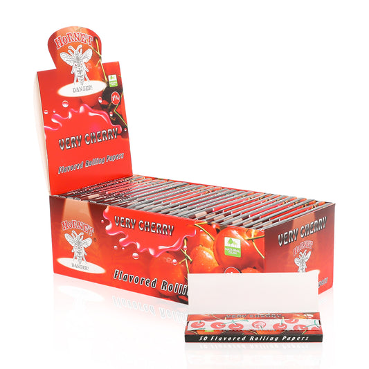 HORNET 1 1/4 Size CHERRY Flavors Rolling Papers, Slow Burning Rolling Paper, Natural Rolling Paper, 50 Piece / Pack 50 Pack / Box