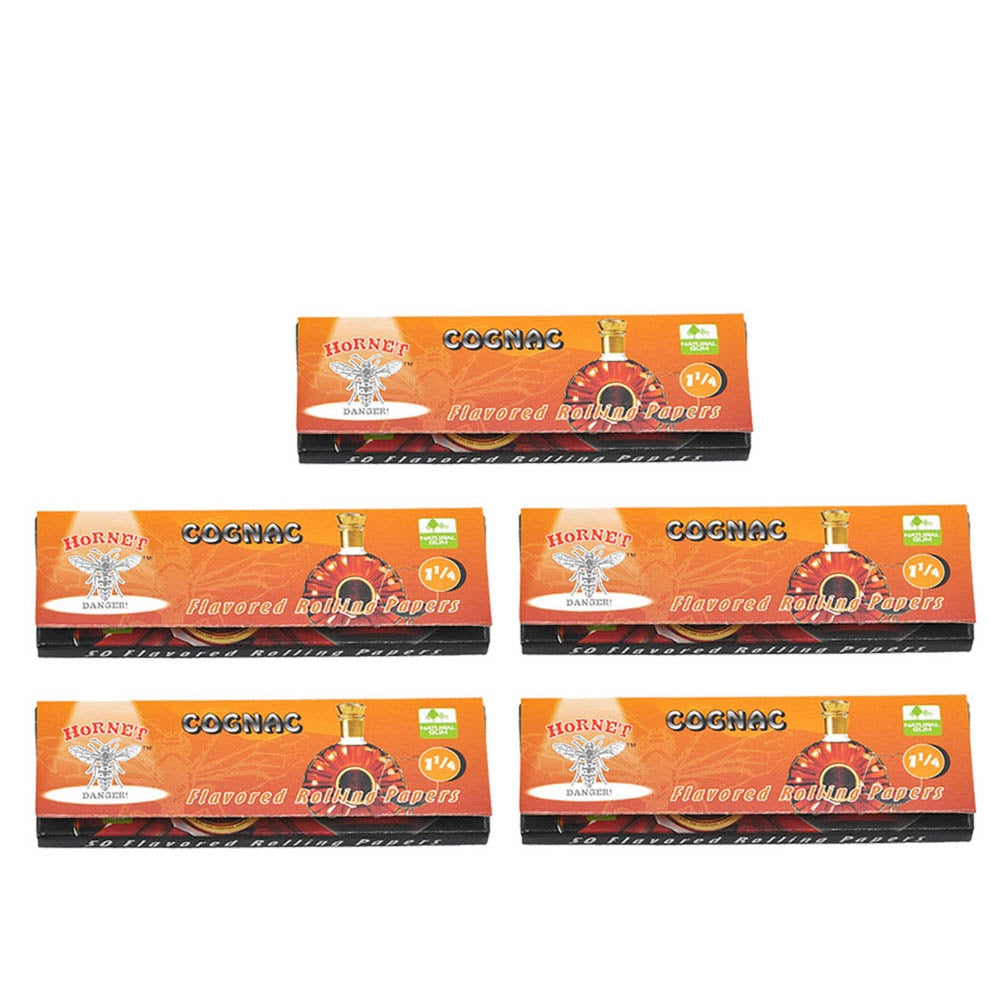 Hornet 1 1/4 Size Cognac Flavors Rolling Papers, Slow Burning Rolling Paper, Natural Rolling Paper, 50 Piece / Pack 50 Pack / Box