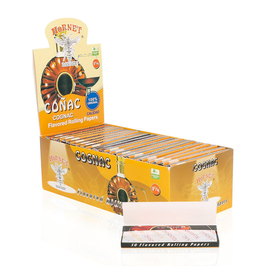 Hornet 1 1/4 Size Cognac Flavors Rolling Papers, Slow Burning Rolling Paper, Natural Rolling Paper, 50 Piece / Pack 50 Pack / Box
