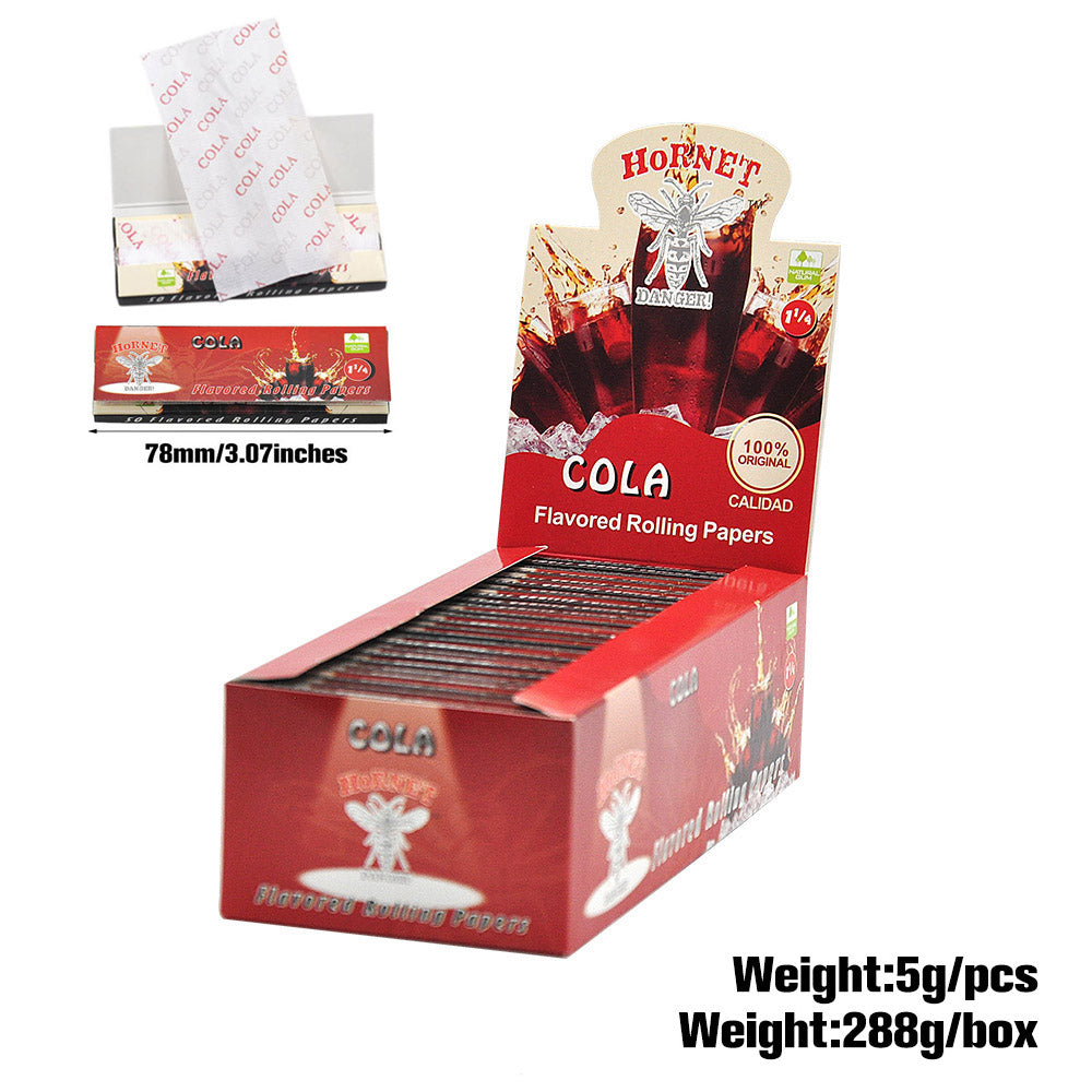 Hornet 1 1/4 Size Cola Flavors Rolling Papers, Slow Burning Rolling Paper, Natural Rolling Paper, 50 Piece / Pack 50 Pack / Box