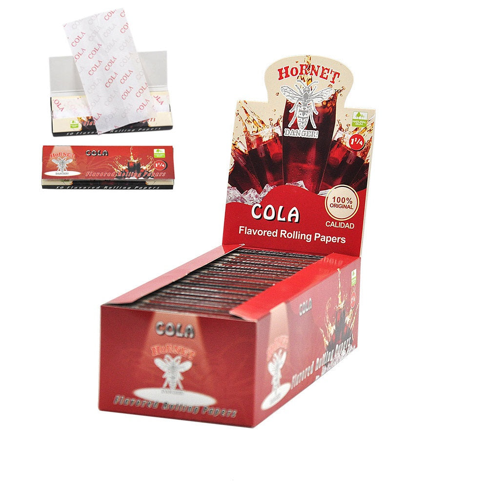 Hornet 1 1/4 Size Cola Flavors Rolling Papers, Slow Burning Rolling Paper, Natural Rolling Paper, 50 Piece / Pack 50 Pack / Box