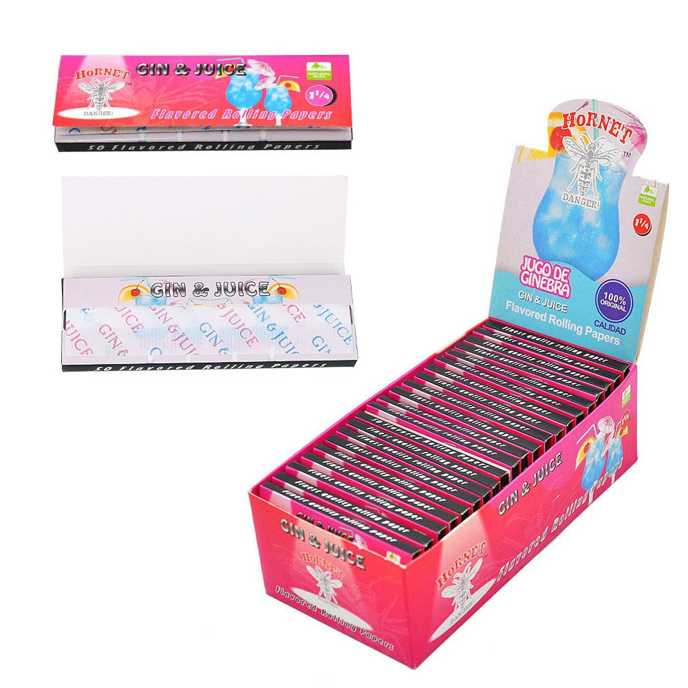 Hornet 1 1/4 Size Gin & Juice Flavors Rolling Papers, Slow Burning Rolling Paper, Natural Rolling Paper, 50 Piece / Pack 50 Pack / Box