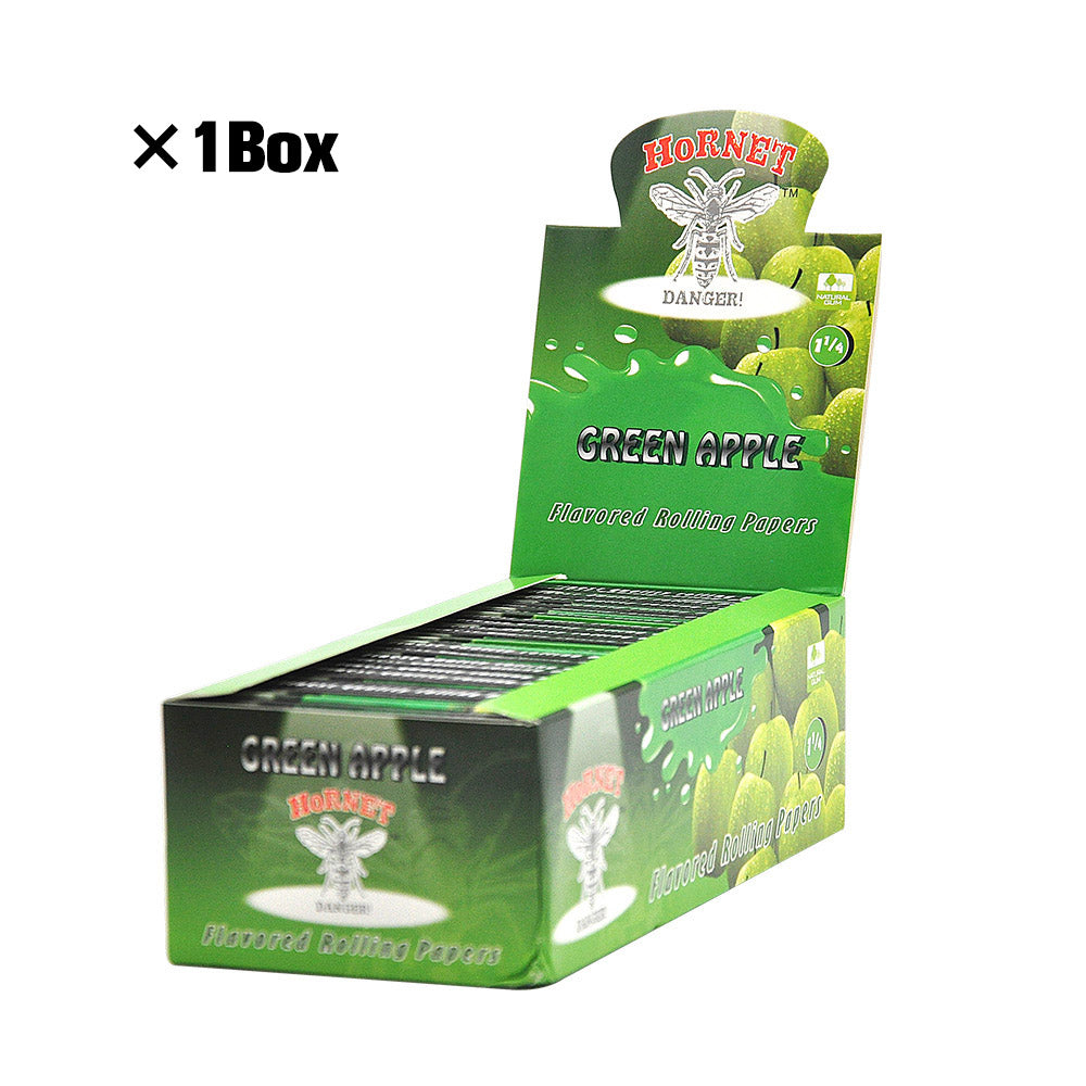 Hornet 1 1/4 size Green Apple Flavors Rolling Papers, Slow Burning Rolling Paper, Natural Rolling Paper, 50 Piece / Pack 50 Pack / Box