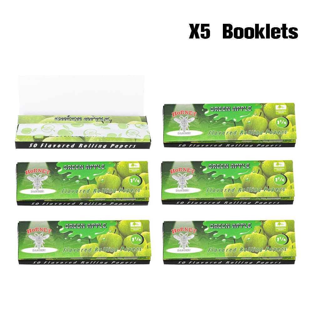 Hornet 1 1/4 size Green Apple Flavors Rolling Papers, Slow Burning Rolling Paper, Natural Rolling Paper, 50 Piece / Pack 50 Pack / Box