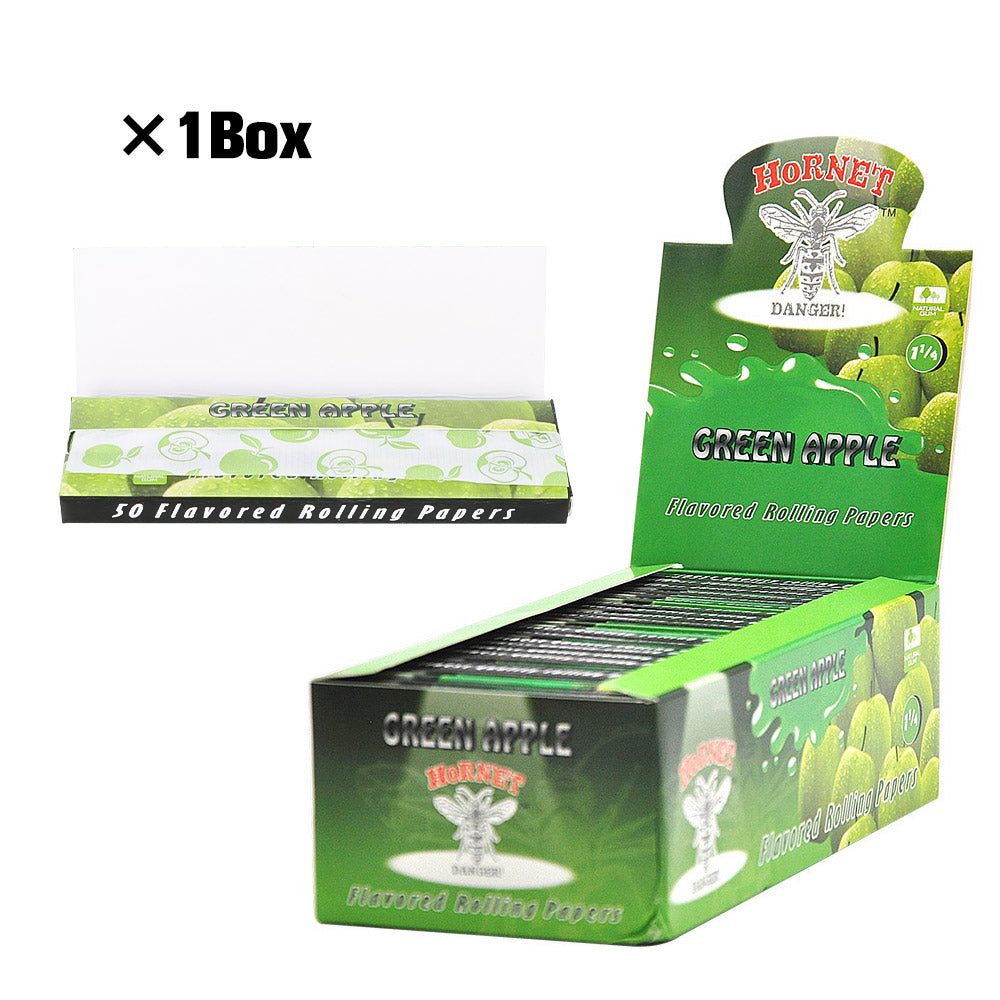Hornet 1 1/4 size Green Apple Flavors Rolling Papers, Slow Burning Rolling Paper, Natural Rolling Paper, 50 Piece / Pack 50 Pack / Box