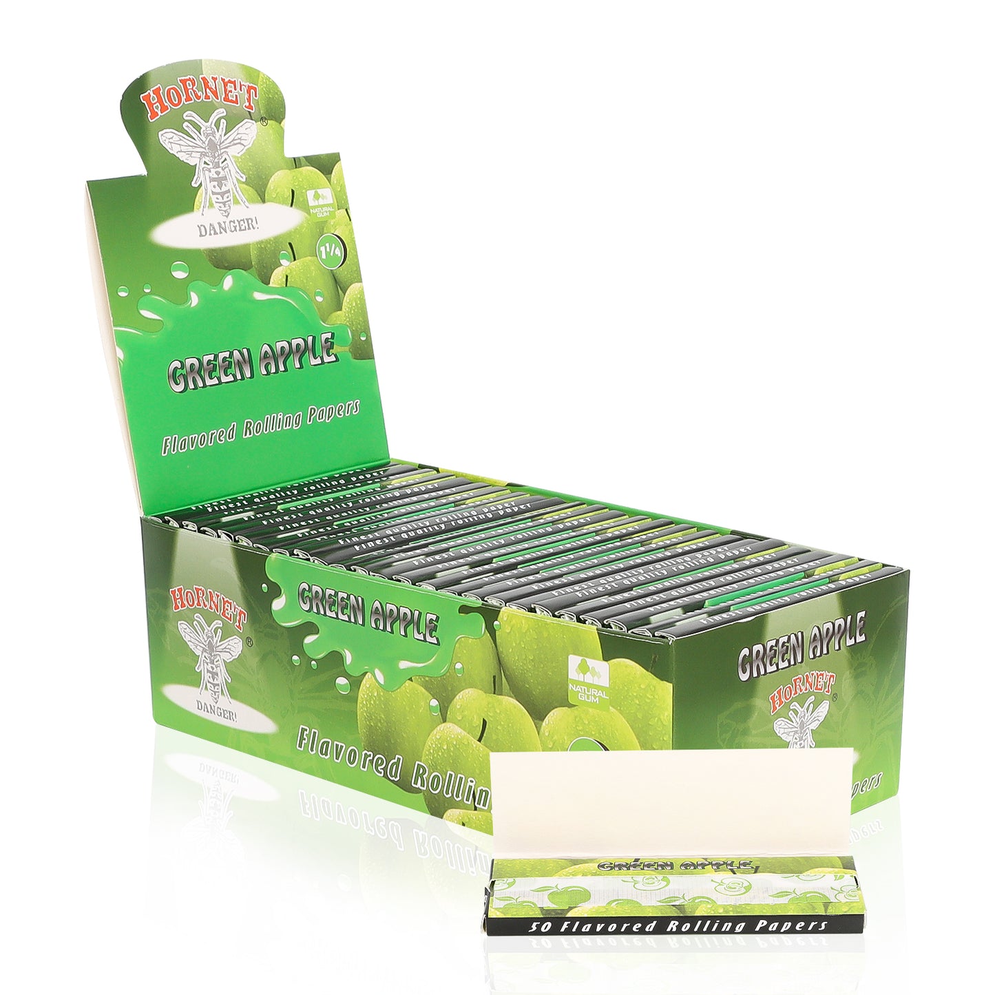Hornet 1 1/4 size Green Apple Flavors Rolling Papers, Slow Burning Rolling Paper, Natural Rolling Paper, 50 Piece / Pack 50 Pack / Box