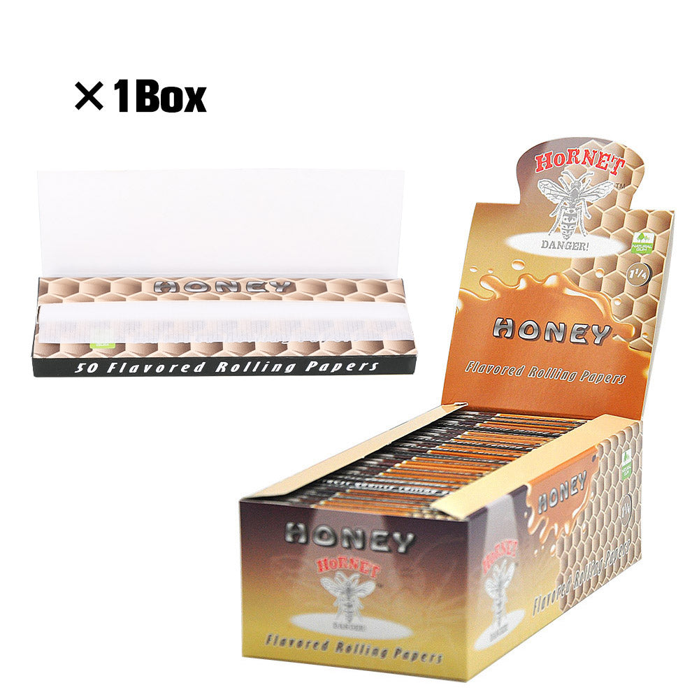 Hornet 1 1/4 Size Honey Flavors Rolling Papers, Slow Burning Rolling Paper, Natural Rolling Paper, 50 Piece / Pack 50 Pack / Box