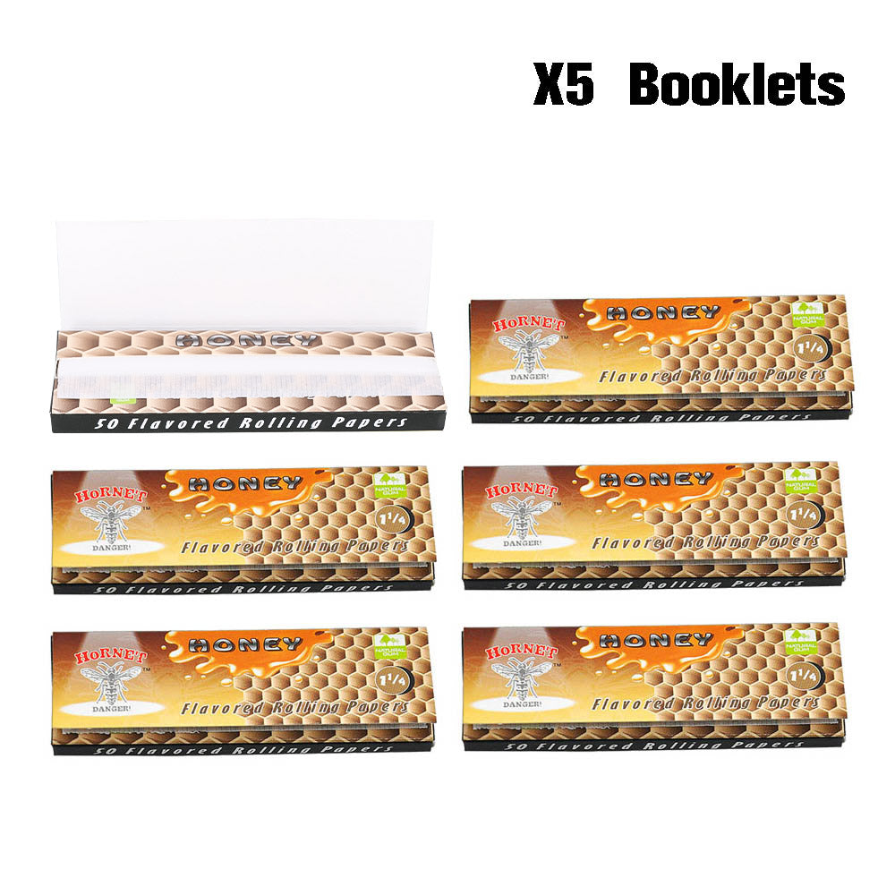 Hornet 1 1/4 Size Honey Flavors Rolling Papers, Slow Burning Rolling Paper, Natural Rolling Paper, 50 Piece / Pack 50 Pack / Box