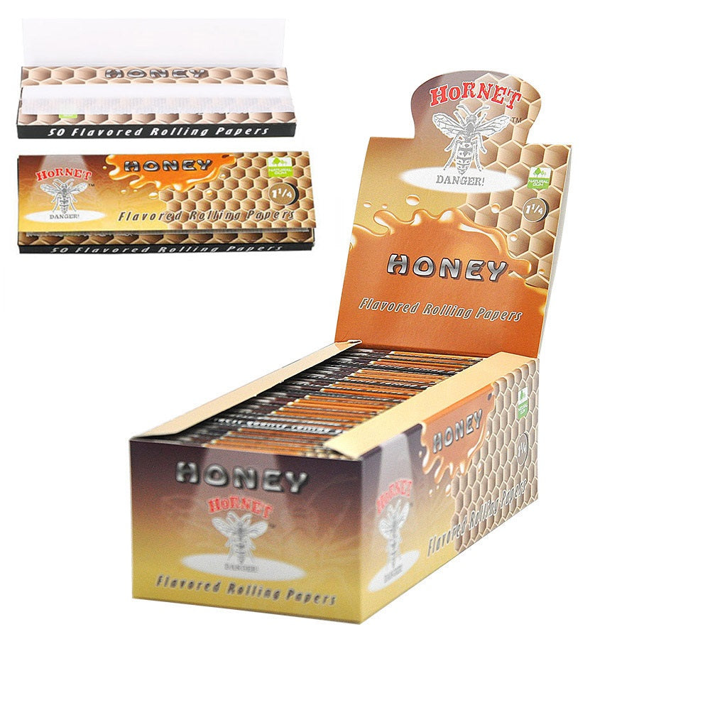 Hornet 1 1/4 Size Honey Flavors Rolling Papers, Slow Burning Rolling Paper, Natural Rolling Paper, 50 Piece / Pack 50 Pack / Box