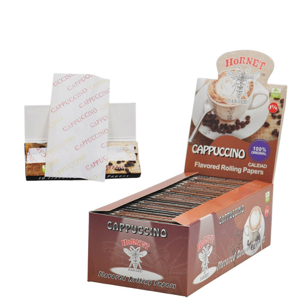 Hornet 1 1/4 Size Cappuccino Flavors Rolling Papers, Slow Burning Rolling Paper, Natural Rolling Paper, 50 Piece / Pack 50 Pack / Box