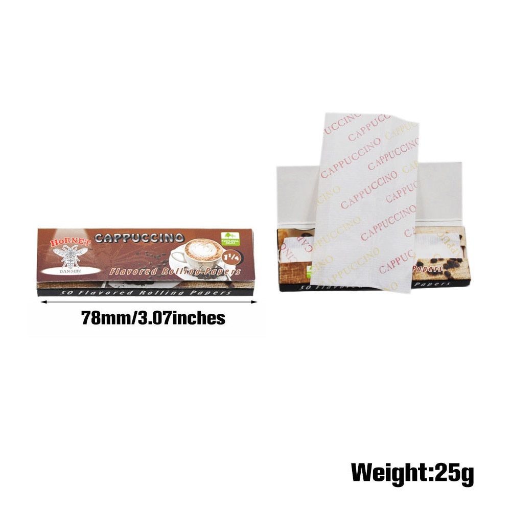 Hornet 1 1/4 Size Cappuccino Flavors Rolling Papers, Slow Burning Rolling Paper, Natural Rolling Paper, 50 Piece / Pack 50 Pack / Box
