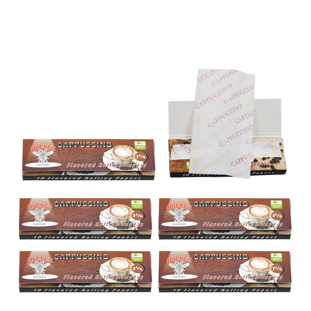 Hornet 1 1/4 Size Cappuccino Flavors Rolling Papers, Slow Burning Rolling Paper, Natural Rolling Paper, 50 Piece / Pack 50 Pack / Box