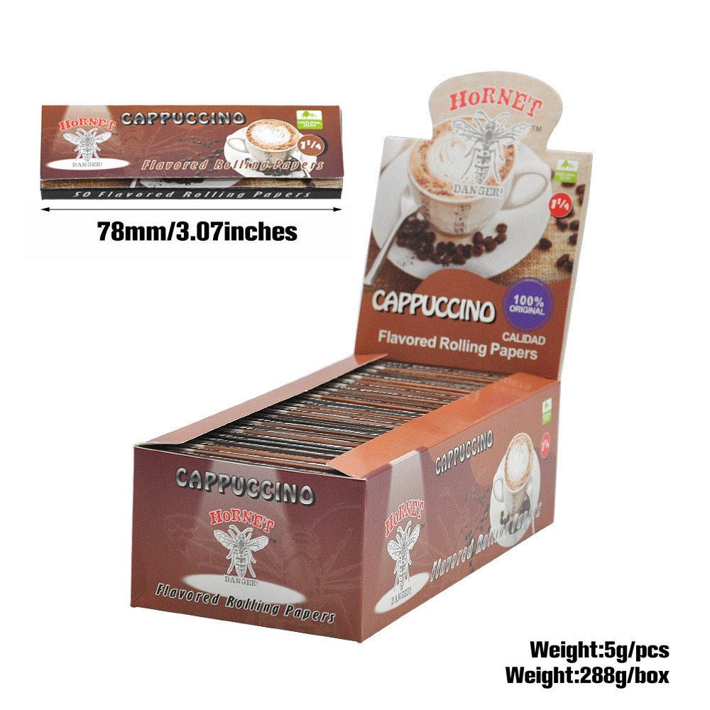 Hornet 1 1/4 Size Cappuccino Flavors Rolling Papers, Slow Burning Rolling Paper, Natural Rolling Paper, 50 Piece / Pack 50 Pack / Box
