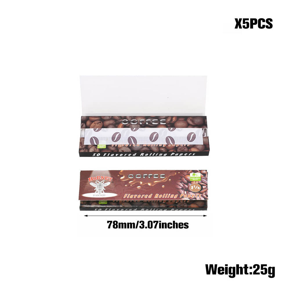 Hornet 1 1/4 Size Coffee Flavors Rolling Papers, Slow Burning Rolling Paper, Natural Rolling Paper, 50 Piece / Pack 50 Pack / Box