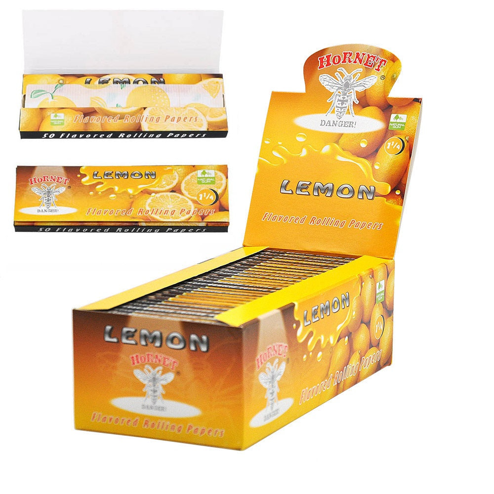 HORNET 1 1/4 Lemon Flavors Rolling Papers, Slow Burning Rolling Paper, Natural Rolling Paper, 50 Piece / Pack 50 Pack / Box