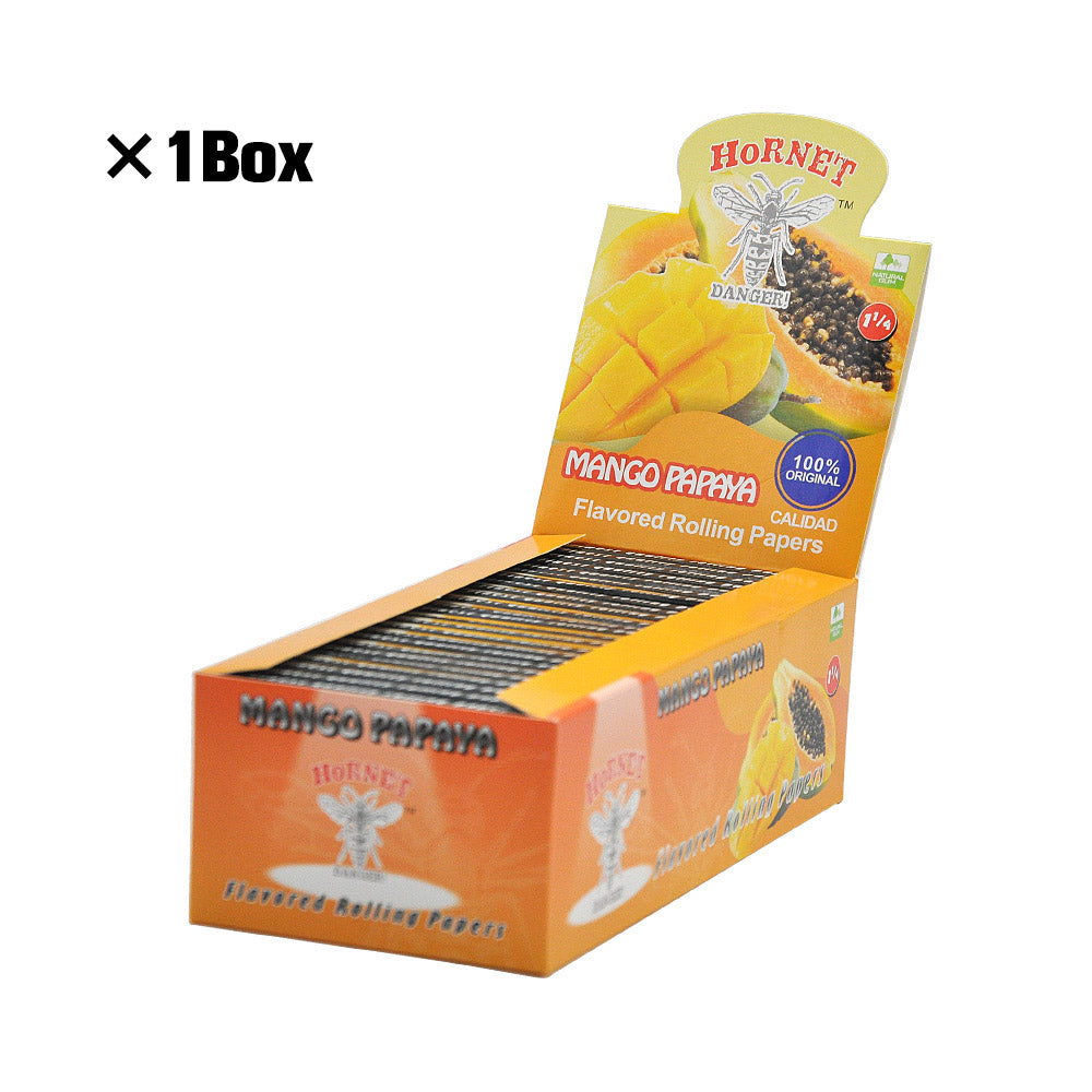 Hornet 1 1/4 Size Mango Papaya Flavors Rolling Papers, Slow Burning Rolling Paper, Natural Rolling Paper, 50 Piece / Pack 50 Pack / Box