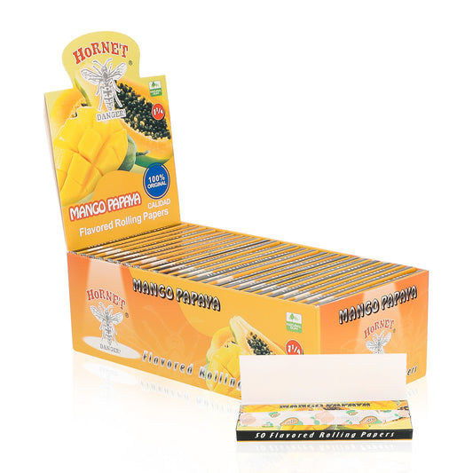 Hornet 1 1/4 Size Mango Papaya Flavors Rolling Papers, Slow Burning Rolling Paper, Natural Rolling Paper, 50 Piece / Pack 50 Pack / Box
