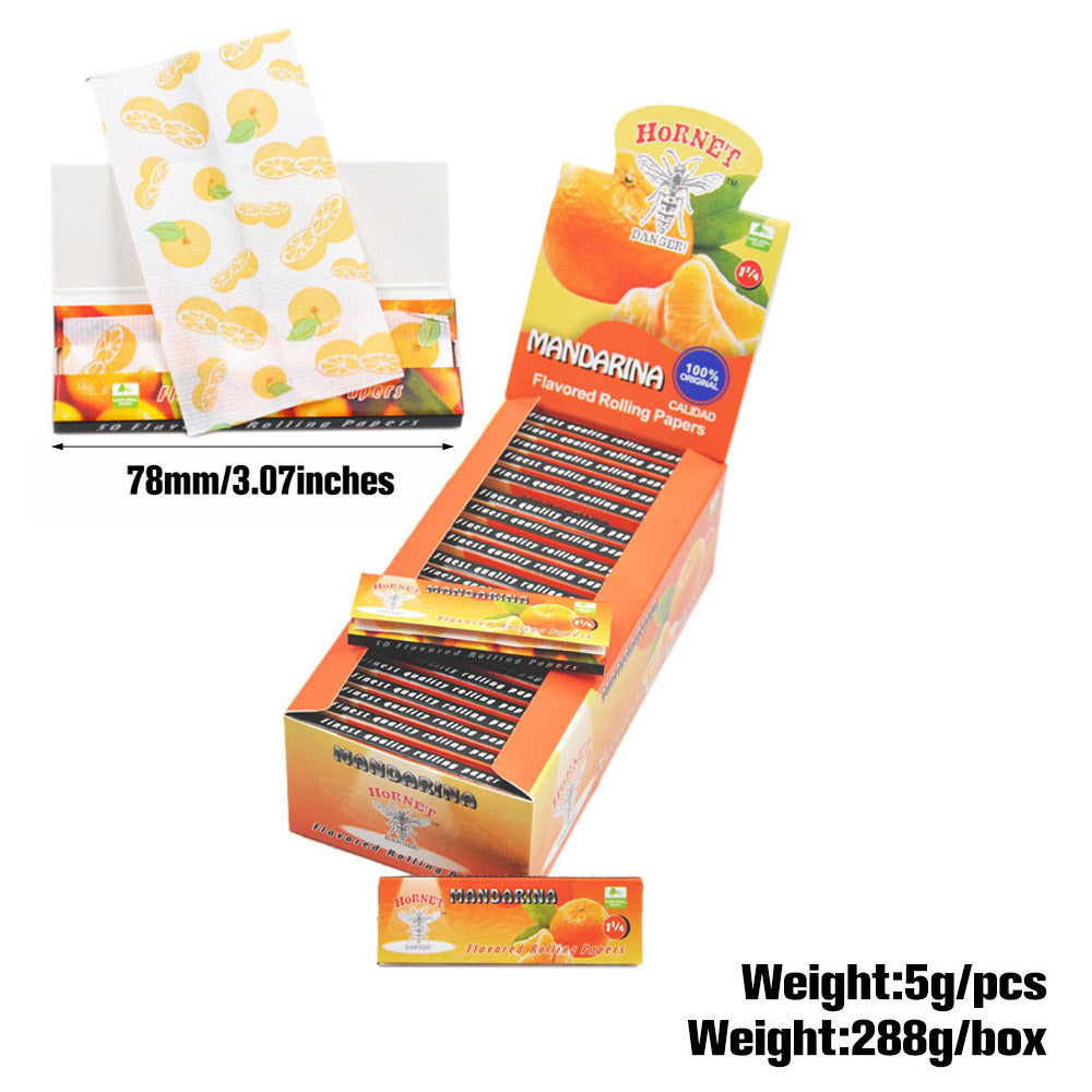 HORNET 1 1/4 Mandarina Flavors Rolling Papers, Slow Burning Rolling Paper, Natural Rolling Paper, 50 Piece / Pack 50 Pack / Box