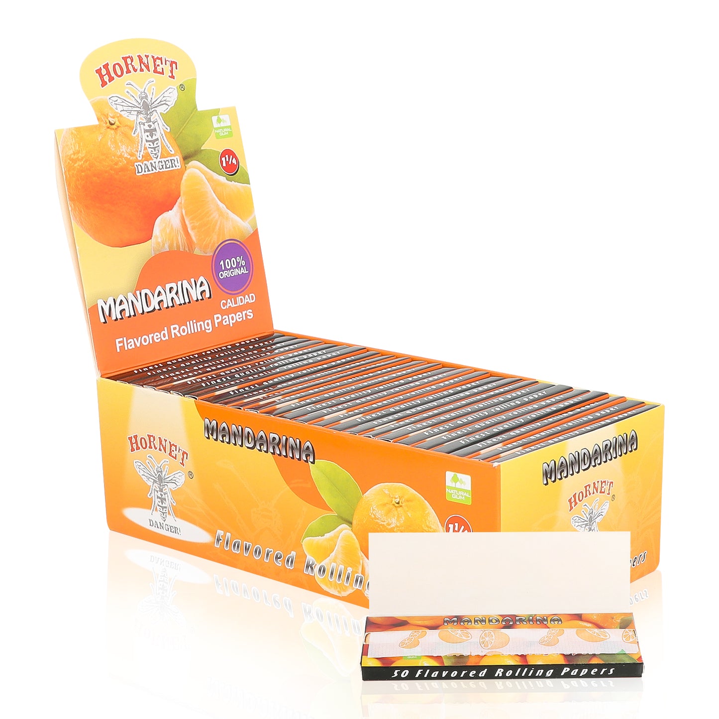 HORNET 1 1/4 Mandarina Flavors Rolling Papers, Slow Burning Rolling Paper, Natural Rolling Paper, 50 Piece / Pack 50 Pack / Box