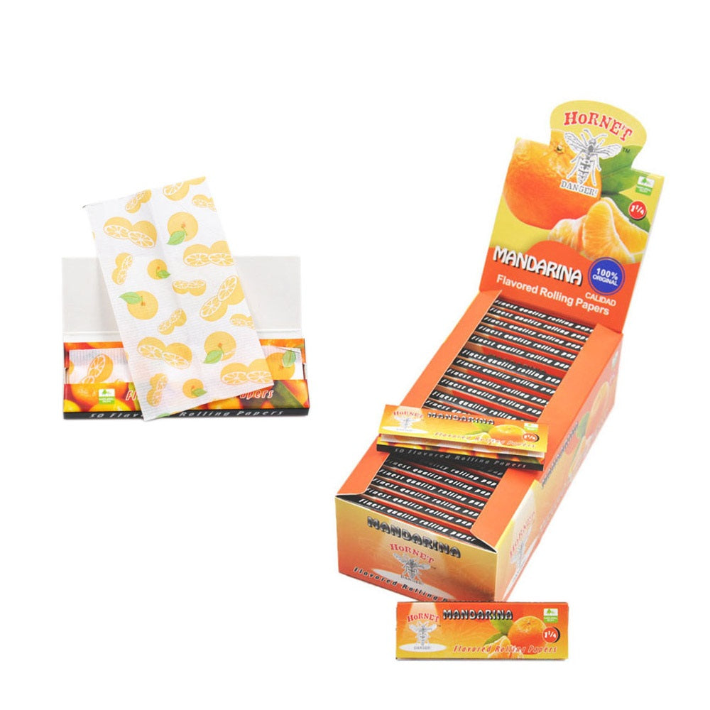 HORNET 1 1/4 Mandarina Flavors Rolling Papers, Slow Burning Rolling Paper, Natural Rolling Paper, 50 Piece / Pack 50 Pack / Box
