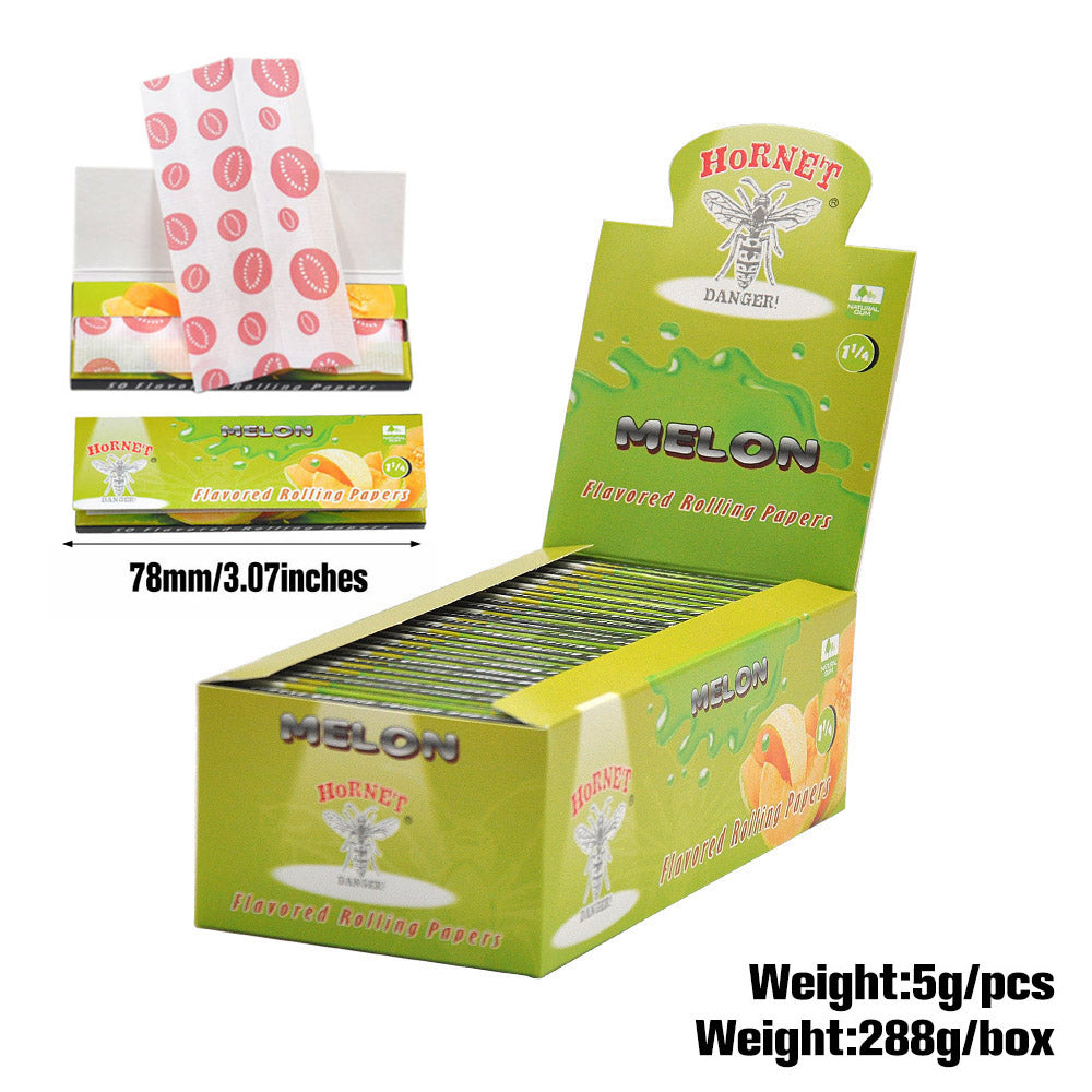 HORNET 1 1/4 Size Hami Melon Flavors Rolling Papers, Slow Burning Rolling Paper, Natural Rolling Paper, 50 Piece / Pack 50 Pack / Box