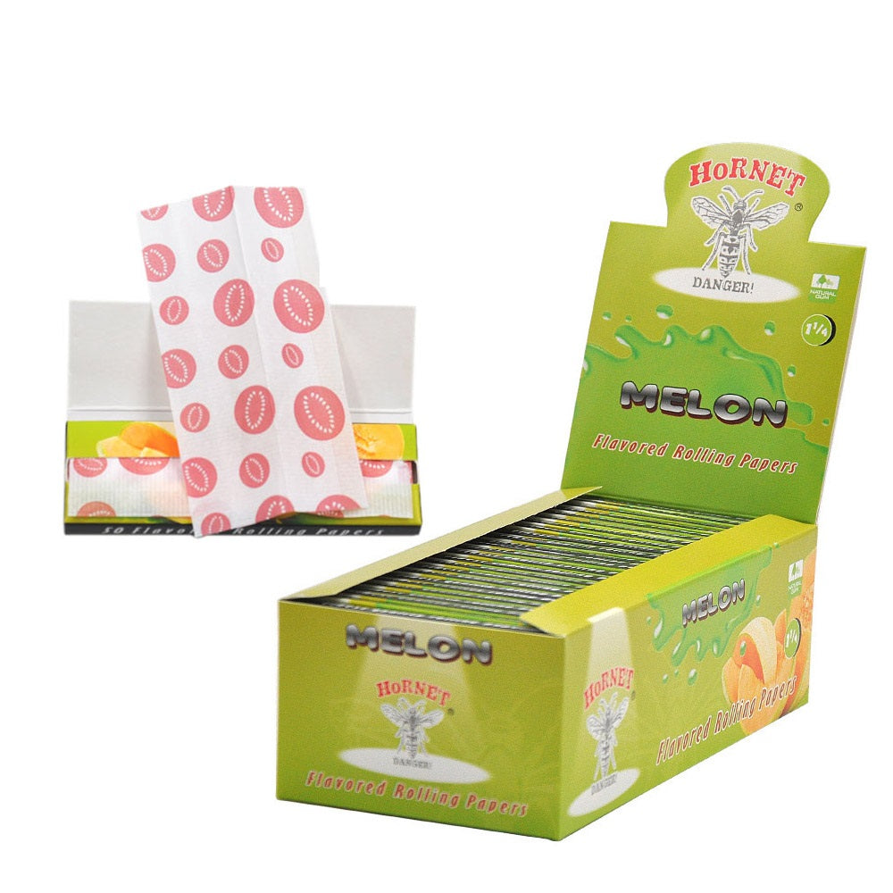 HORNET 1 1/4 Size Hami Melon Flavors Rolling Papers, Slow Burning Rolling Paper, Natural Rolling Paper, 50 Piece / Pack 50 Pack / Box