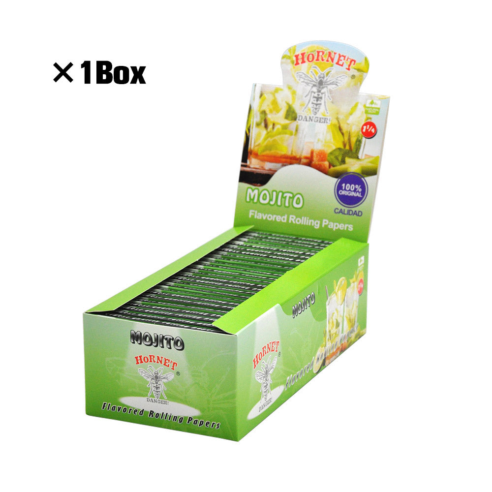 HORNET 1 1/4 Mojito Flavors Rolling Papers, Slow Burning Rolling Paper, Natural Rolling Paper, 50 Piece / Pack 50 Pack / Box