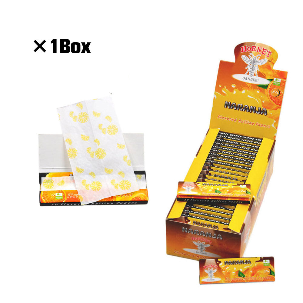 Hornet 1 1/4 Size Naranja Flavors Rolling Papers, Slow Burning Rolling Paper, Natural Rolling Paper, 50 Piece / Pack 50 Pack / Box