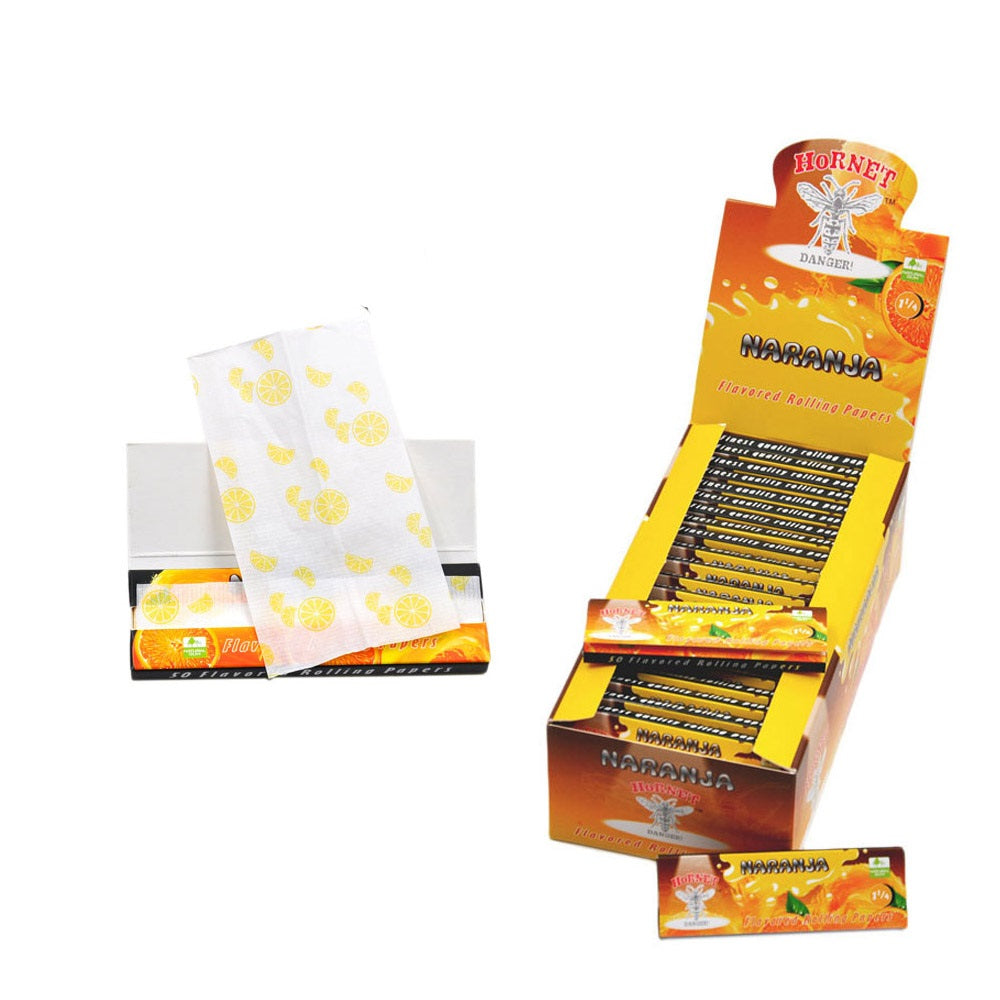 Hornet 1 1/4 Size Naranja Flavors Rolling Papers, Slow Burning Rolling Paper, Natural Rolling Paper, 50 Piece / Pack 50 Pack / Box