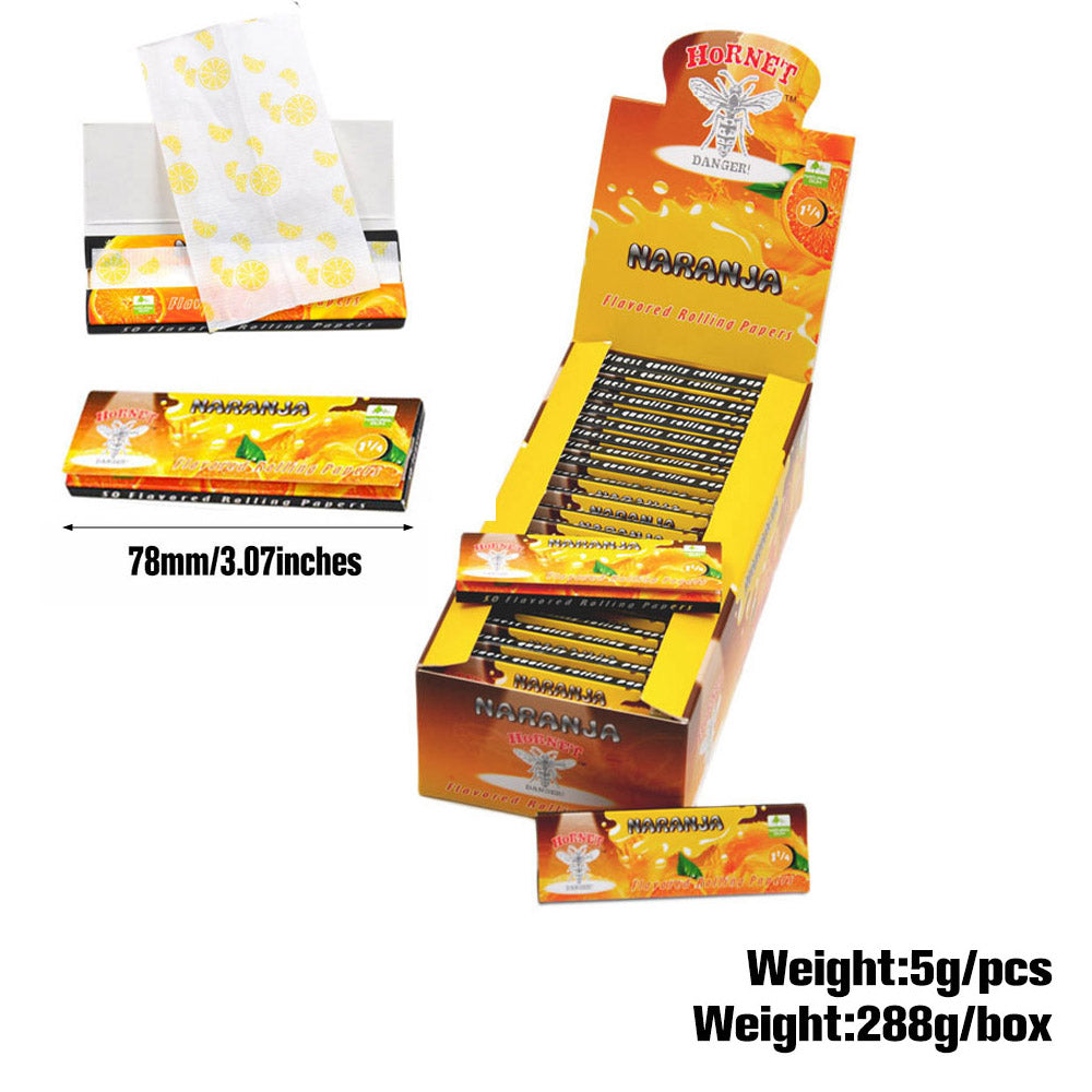 Hornet 1 1/4 Size Naranja Flavors Rolling Papers, Slow Burning Rolling Paper, Natural Rolling Paper, 50 Piece / Pack 50 Pack / Box