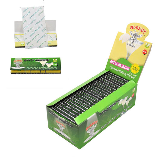 HORNET 1 1/4 Size Apple Martini Flavors Rolling Papers, Slow Burning Rolling Paper, Natural Rolling Paper, 50 Piece / Pack 50 Pack / Box