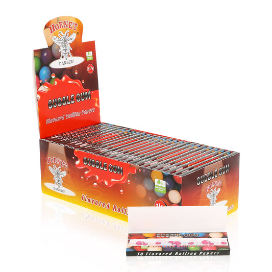 Hornet 1 1/4 Size Bubble Gum Flavors Rolling Papers, Slow Burning Rolling Paper, Natural Rolling Paper, 50 Piece / Pack 50 Pack / Box