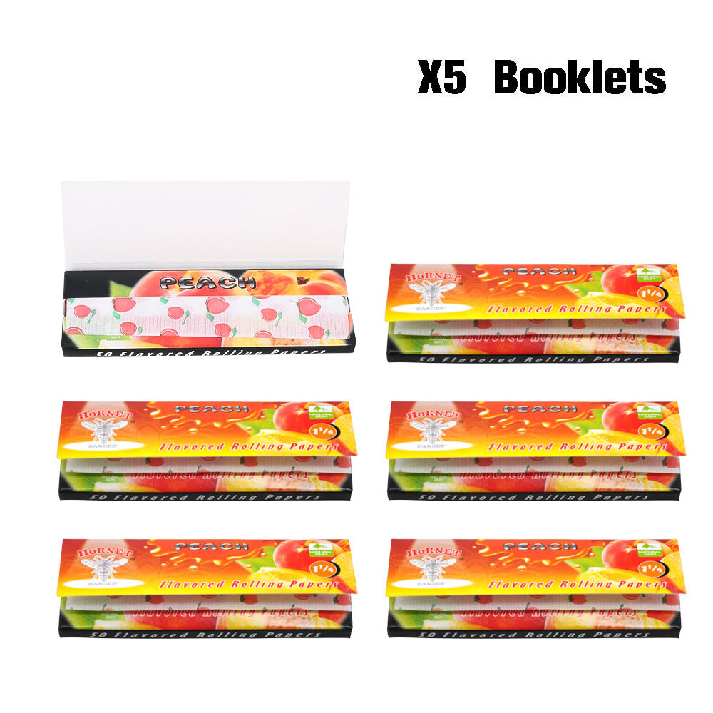 HORNET 1 1/4 Peach Flavors Rolling Papers, Slow Burning Rolling Paper, Natural Rolling Paper, 50 Piece / Pack 50 Pack / Box