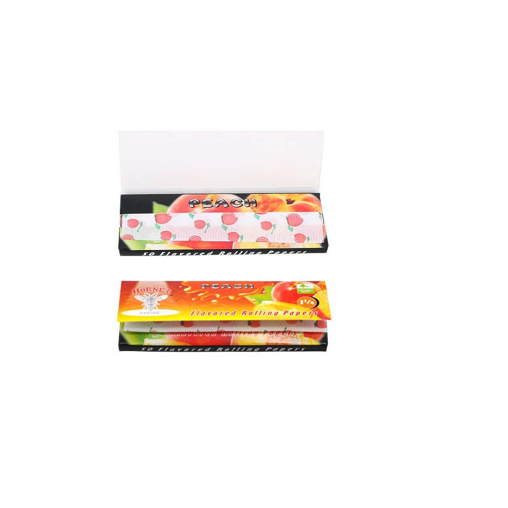 HORNET 1 1/4 Peach Flavors Rolling Papers, Slow Burning Rolling Paper, Natural Rolling Paper, 50 Piece / Pack 50 Pack / Box