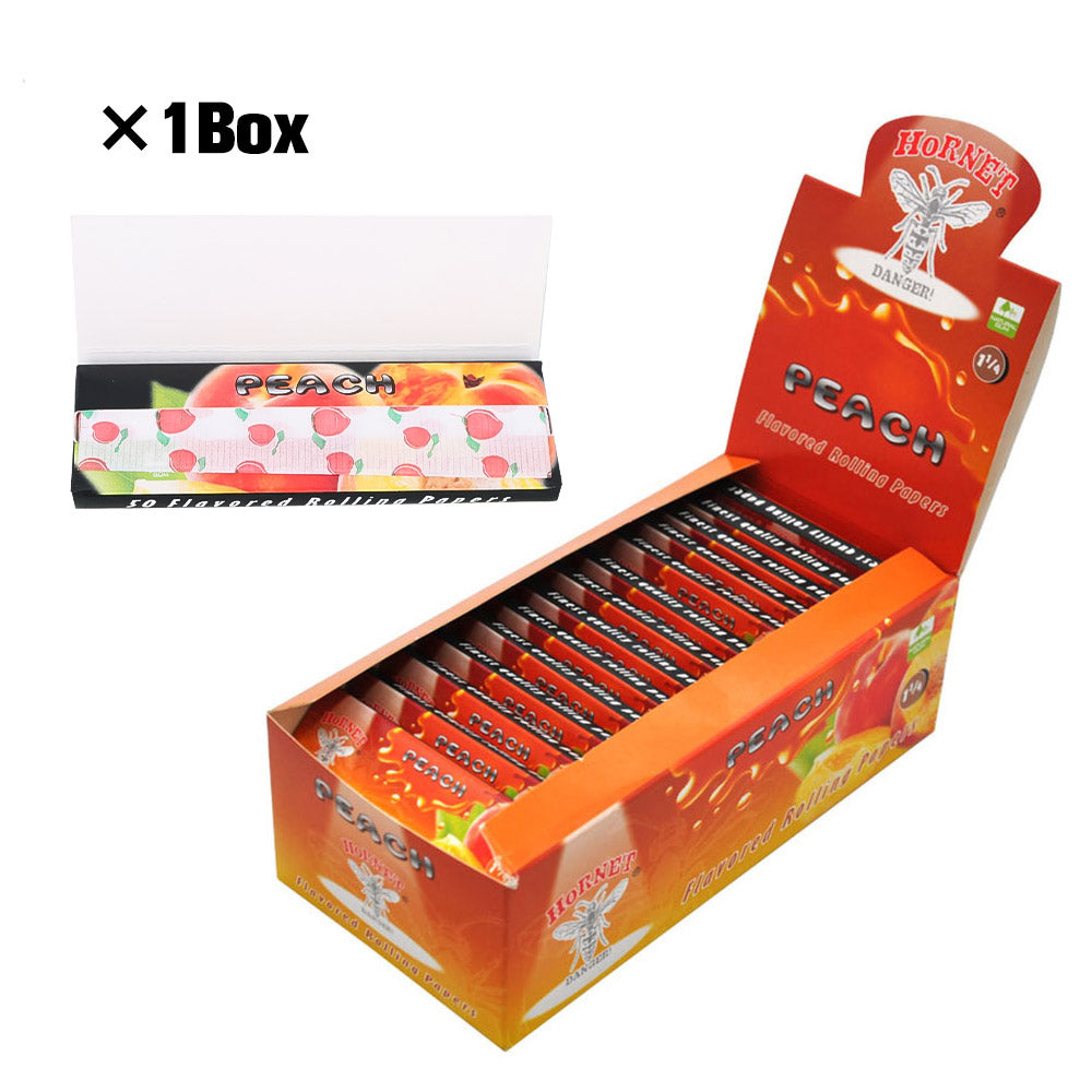 HORNET 1 1/4 Peach Flavors Rolling Papers, Slow Burning Rolling Paper, Natural Rolling Paper, 50 Piece / Pack 50 Pack / Box