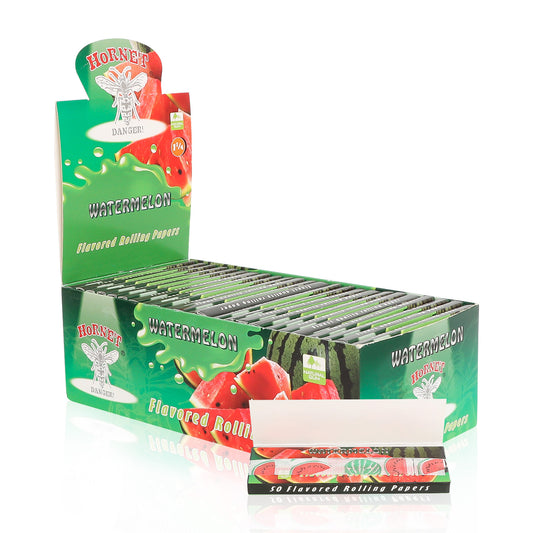 Hornet 1 1/4 Size Watermelon Flavors Rolling Papers, Slow Burning Rolling Paper, Natural Rolling Paper, 50 Piece / Pack 50 Pack / Box
