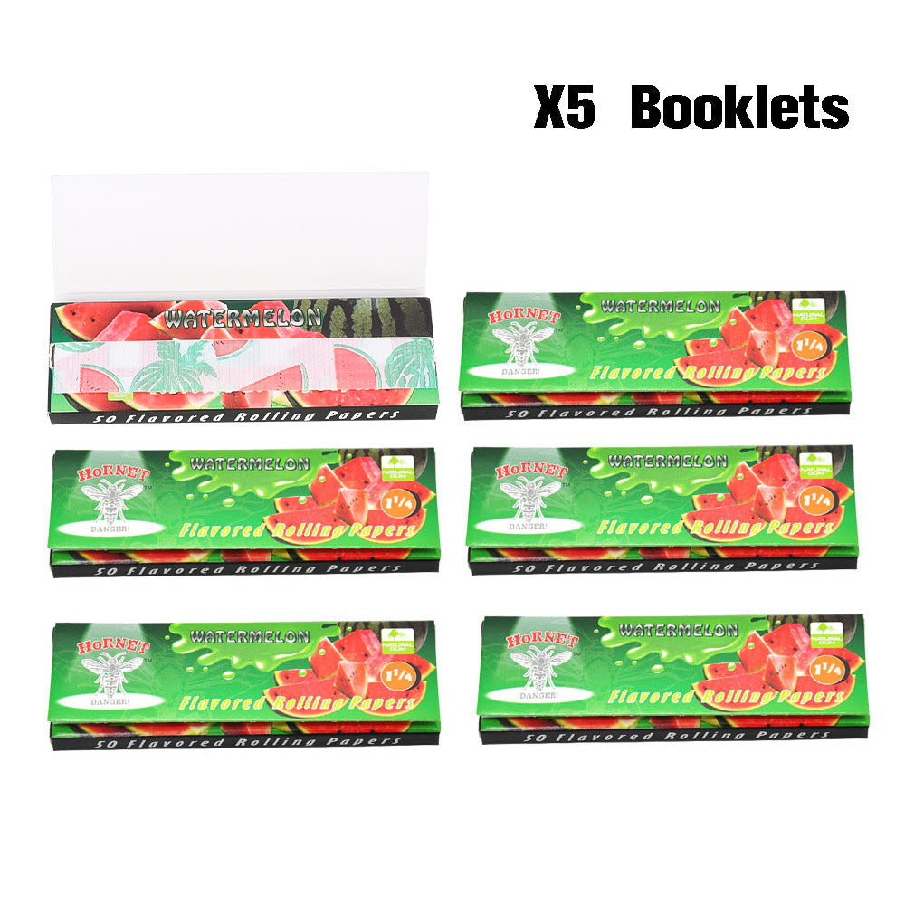 Hornet 1 1/4 Size Watermelon Flavors Rolling Papers, Slow Burning Rolling Paper, Natural Rolling Paper, 50 Piece / Pack 50 Pack / Box