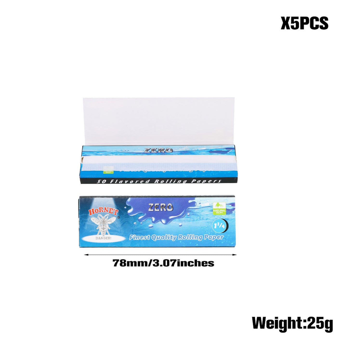 Hornet 1 1/4 Size Organic Flavors Rolling Papers, Slow Burning Rolling Paper, Natural Rolling Paper, 50 Piece / Pack 50 Pack / Box