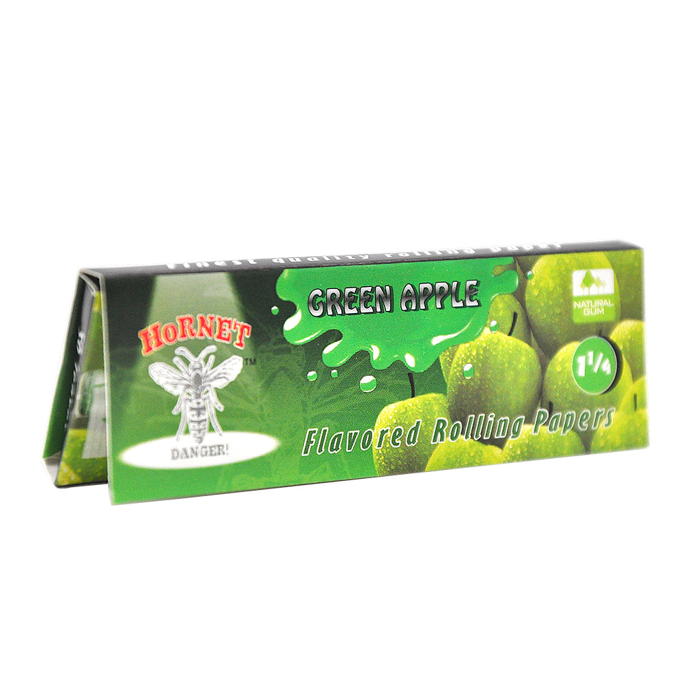 Hornet 1 1/4 size Green Apple Flavors Rolling Papers, Slow Burning Rolling Paper, Natural Rolling Paper, 50 Piece / Pack 50 Pack / Box