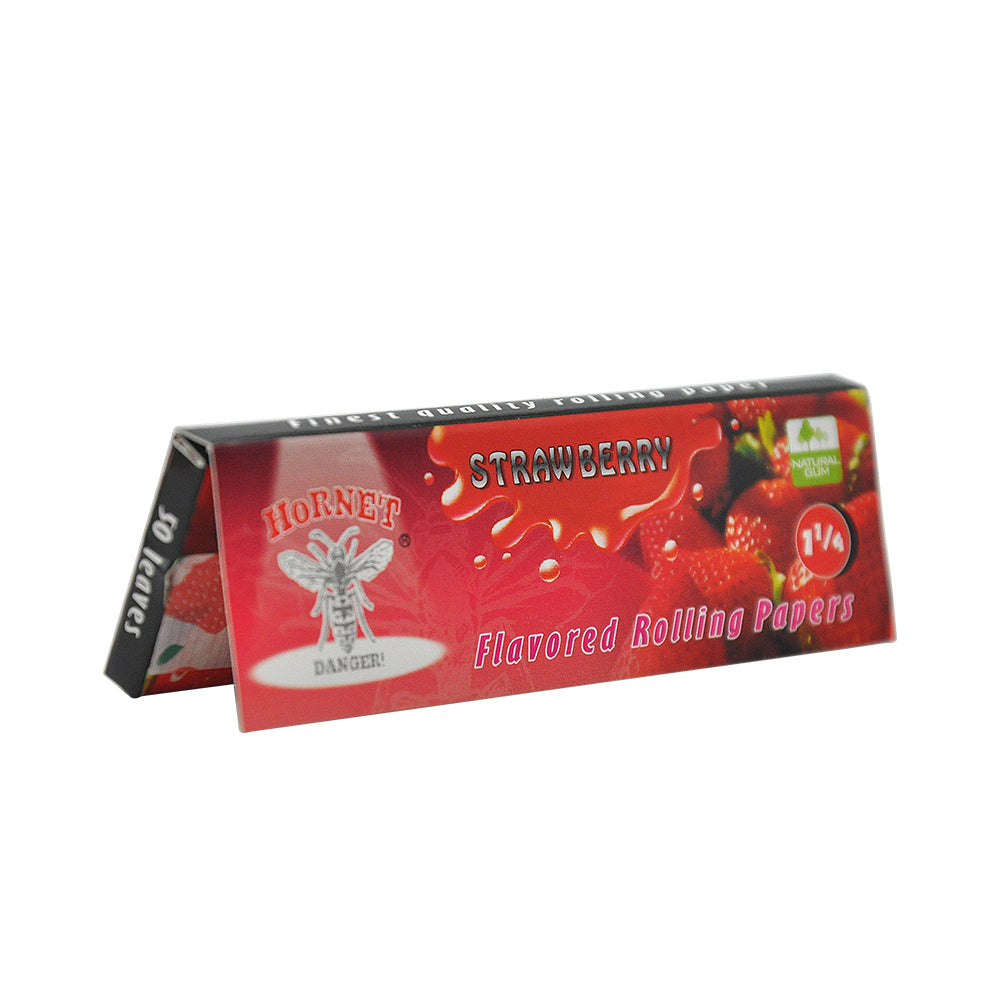Hornet 1 1/4 Size Strawberry Flavors Rolling Papers, Slow Burning Rolling Paper, Natural Rolling Paper, 50 Piece / Pack 50 Pack / Box
