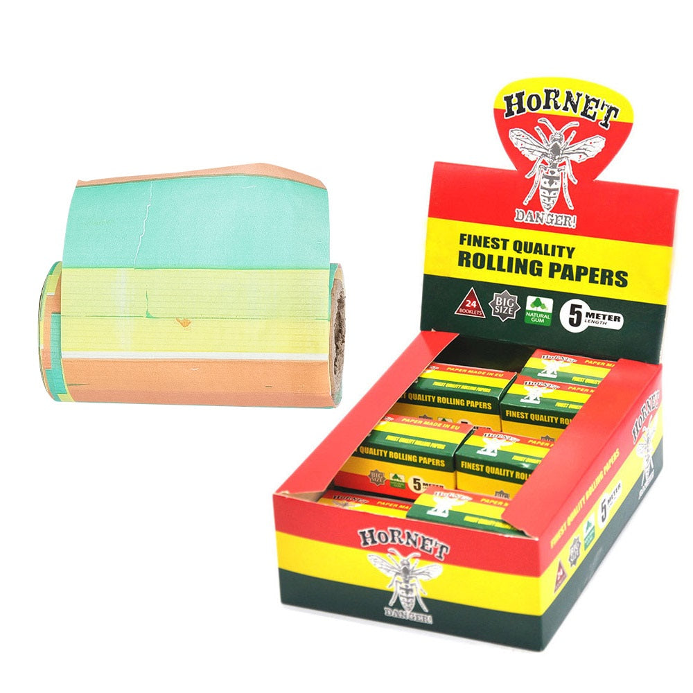 HORNET Rasta Style Rolling Paper Rolls, 5 m Free Rolling Papers, Organic Rolling Paper Rolls, 24 PCS / Box