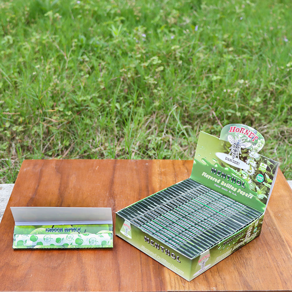 HORNET King Size Menthol Flavors Rolling Papers, Slim Natural Organic Rolling Paper, 32 Pieces / Pack 25 Packs / Box