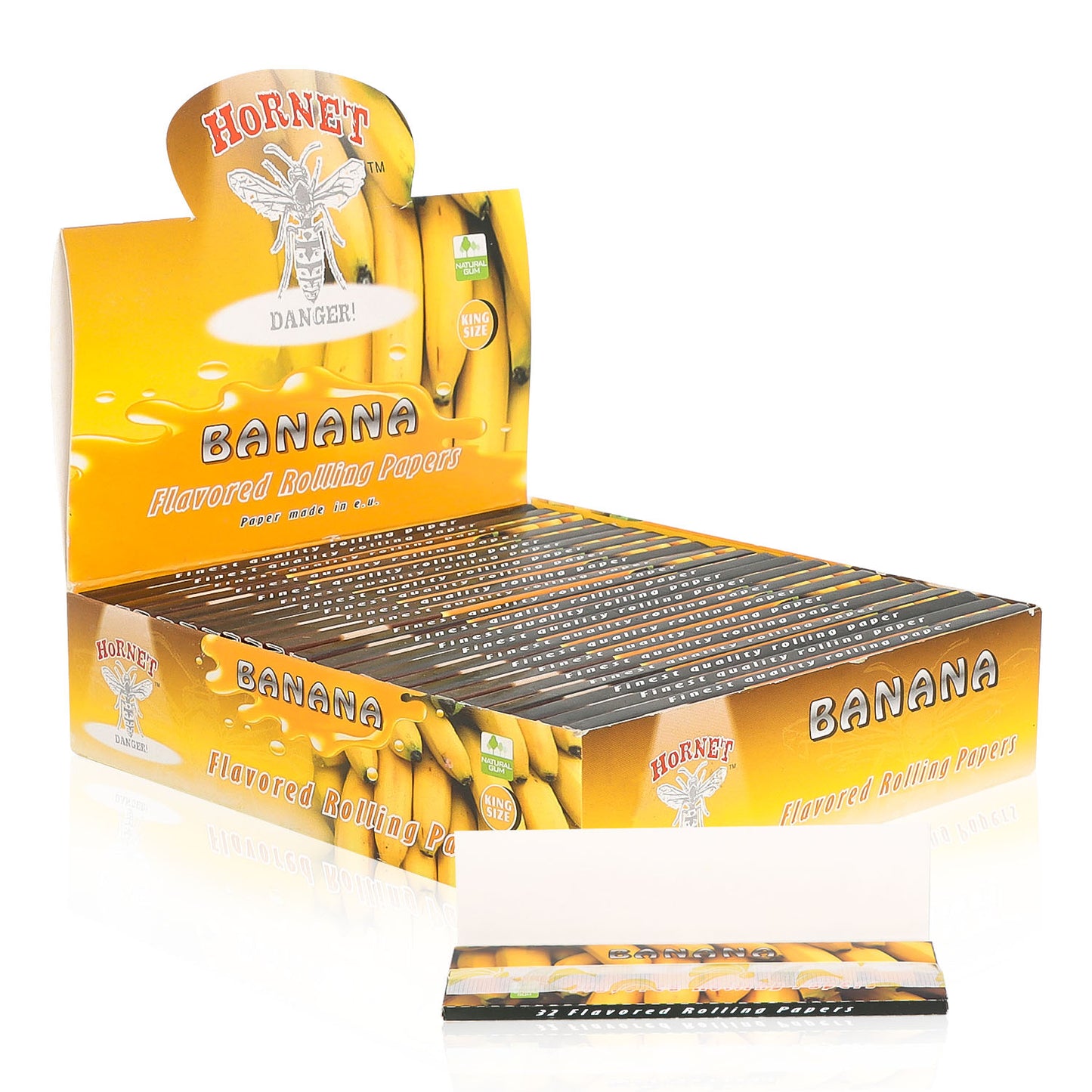 HORNET King Size Banana Flavors Rolling Papers, Slim Natural Organic Rolling Paper, 32 Pieces / Pack 25 Packs / Box