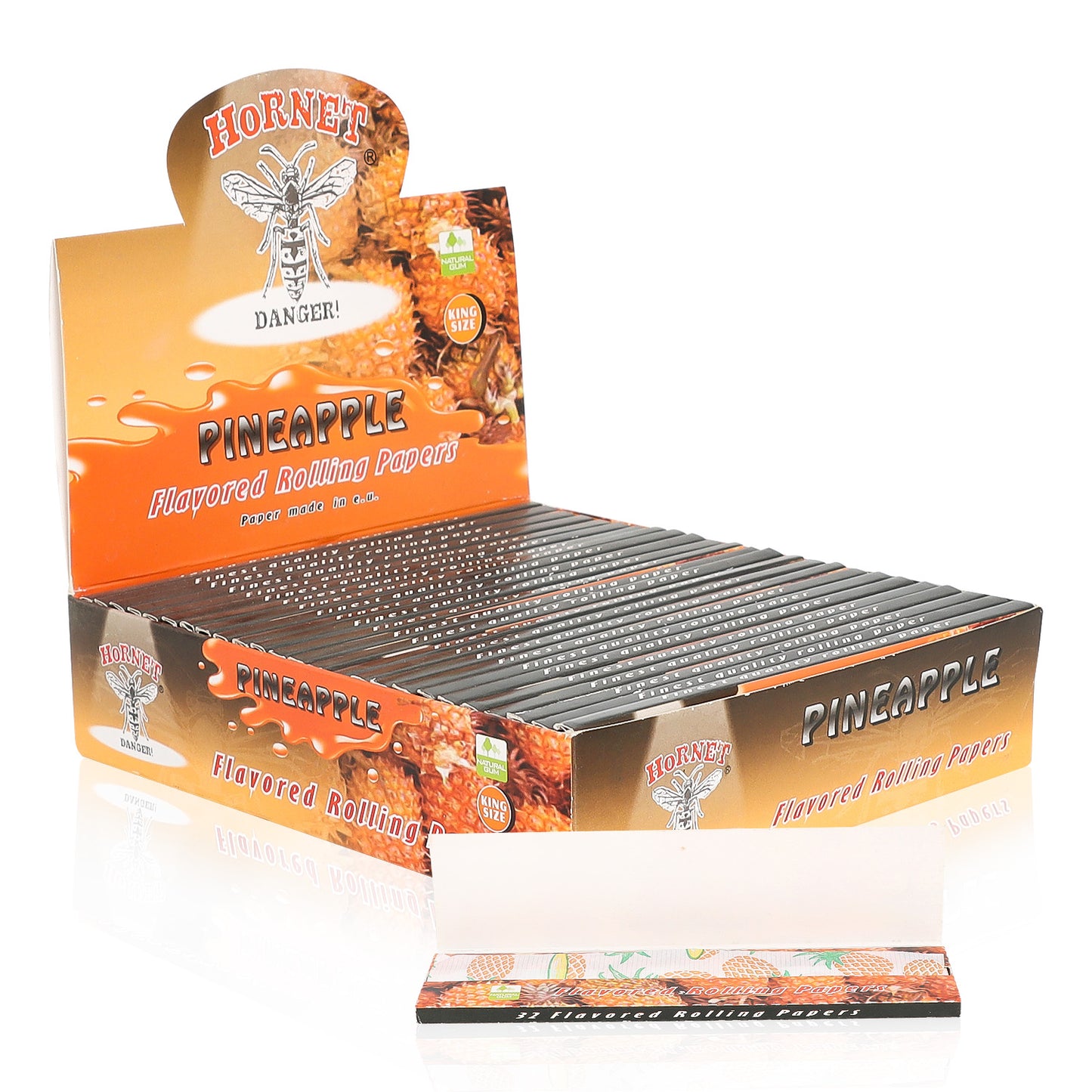 HORNET King Size Pineapple Flavors Rolling Papers, Slim Natural Organic Rolling Paper, 32 Pieces / Pack 25 Packs / Box