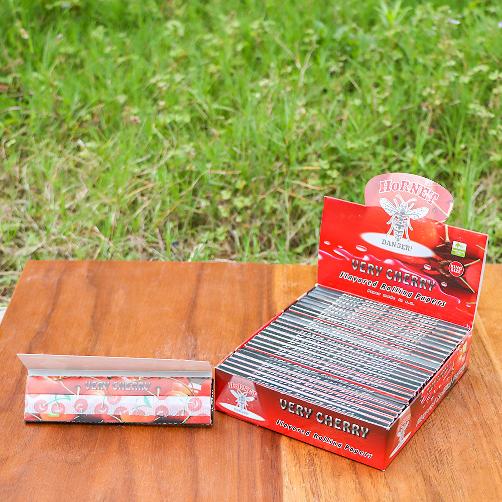 HORNET King Size Cherry Flavors Rolling Papers, Slim Natural Organic Rolling Paper, 32 Pieces / Pack 25 Packs / Box