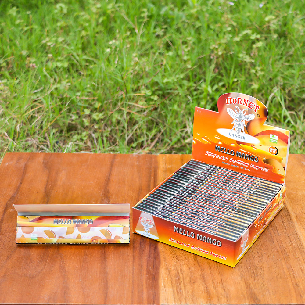 Hornet King Size Mango Flavors Rolling Papers, Slim Natural Organic Rolling Paper, 32 Pieces / Pack 25 Packs / Box