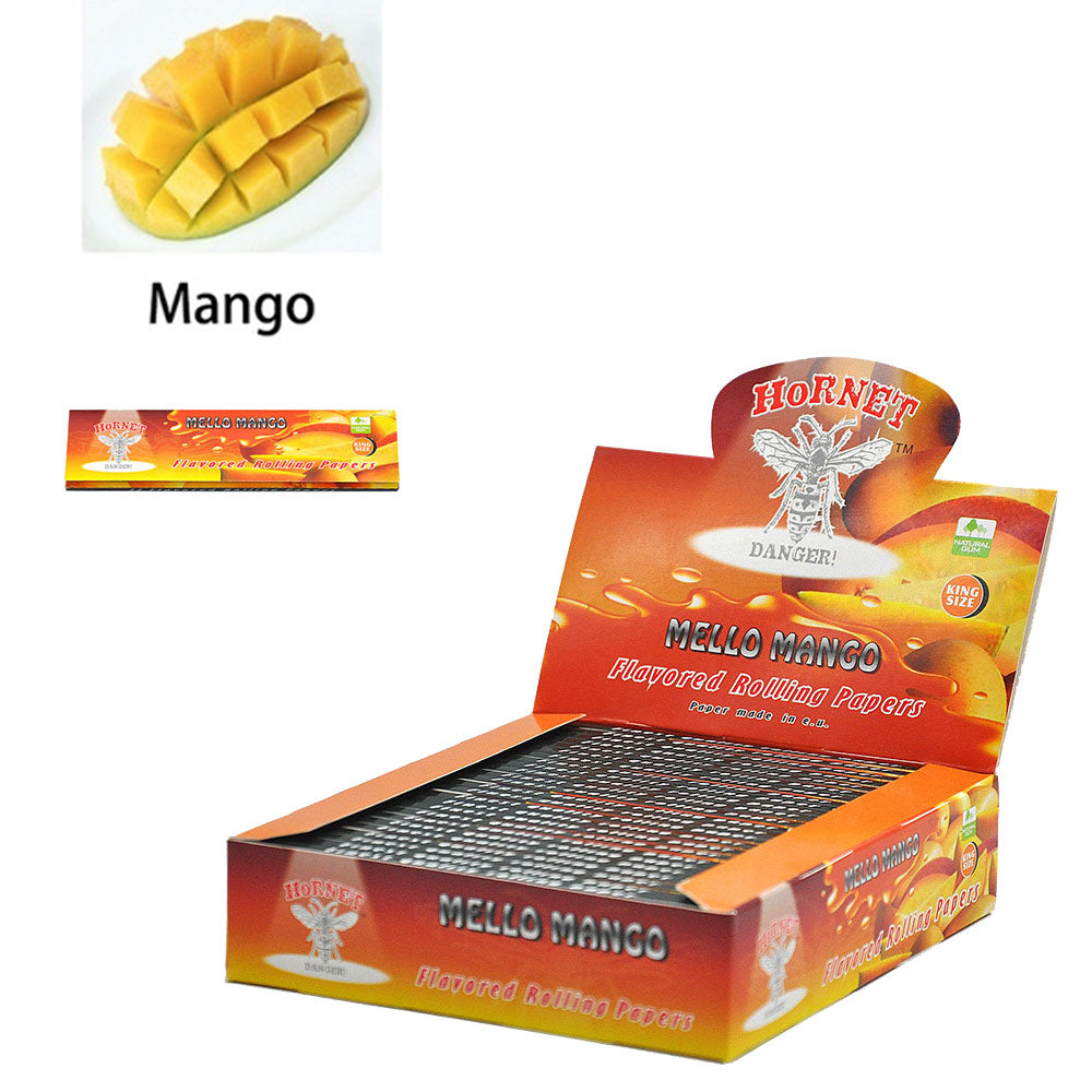 Hornet King Size Mango Flavors Rolling Papers, Slim Natural Organic Rolling Paper, 32 Pieces / Pack 25 Packs / Box
