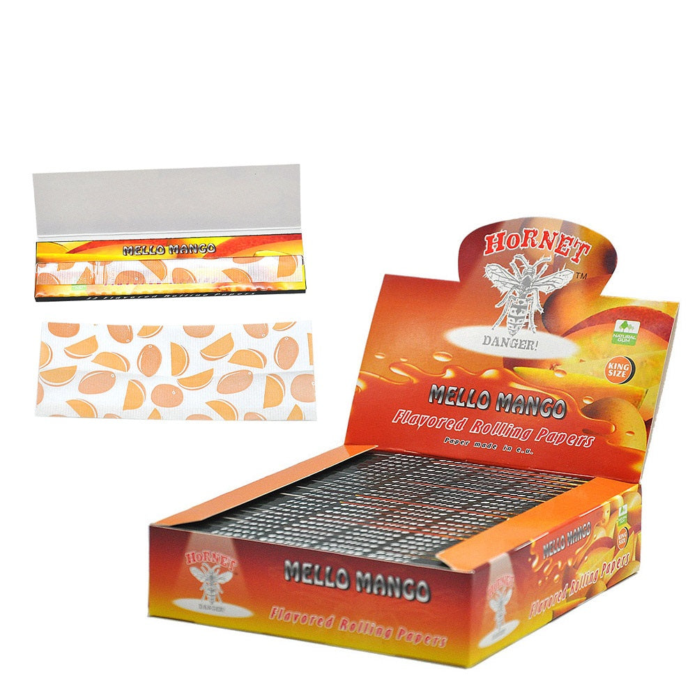 Hornet King Size Mango Flavors Rolling Papers, Slim Natural Organic Rolling Paper, 32 Pieces / Pack 25 Packs / Box