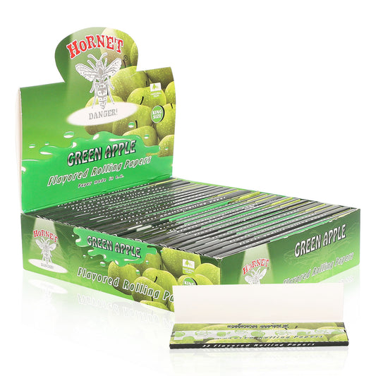 HORNET King Size Green Apple Flavors Rolling Papers, Slim Natural Organic Rolling Paper, 32 Pieces / Pack 25 Packs / Box